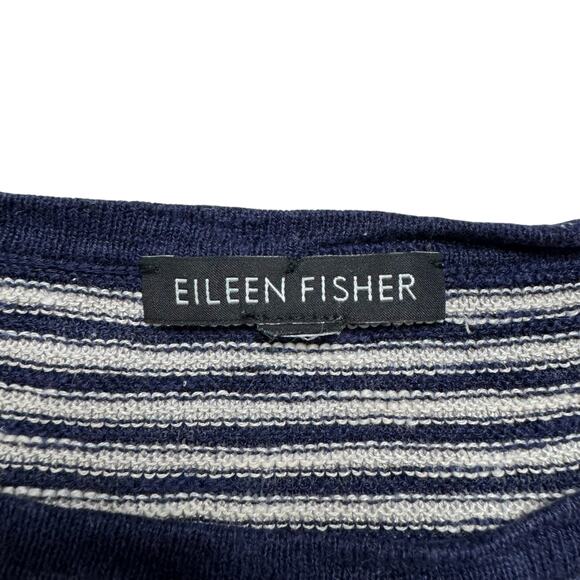 EILEEN FISHER Linen Blend Long Sleeve Top Size Large Womens Blue Tan Stripe - Picture 6 of 9
